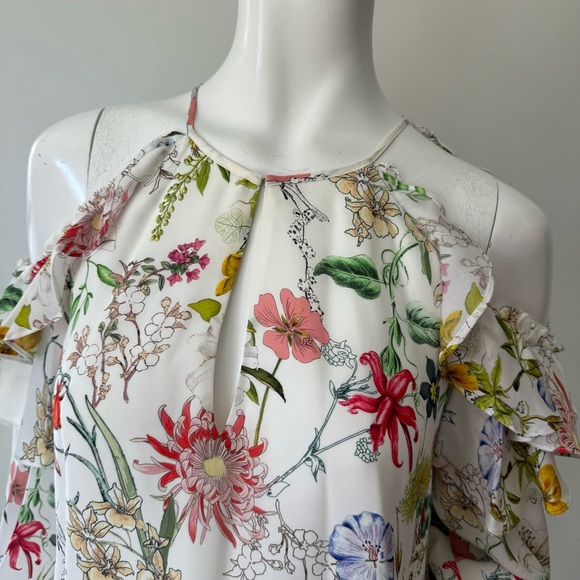 Parker Womens Abby Floral Cold Shoulder Blouse Silk Size S - Picture 4 of 12